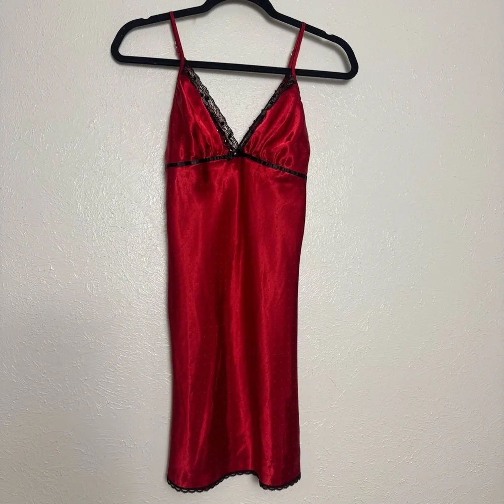 Red‎ Satin Chemise Slip with Black Lace